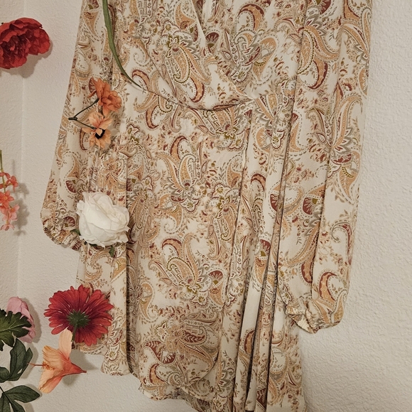 Long sleeve mini dress with plunging neck line and sheer sleeves - Picture 3 of 4